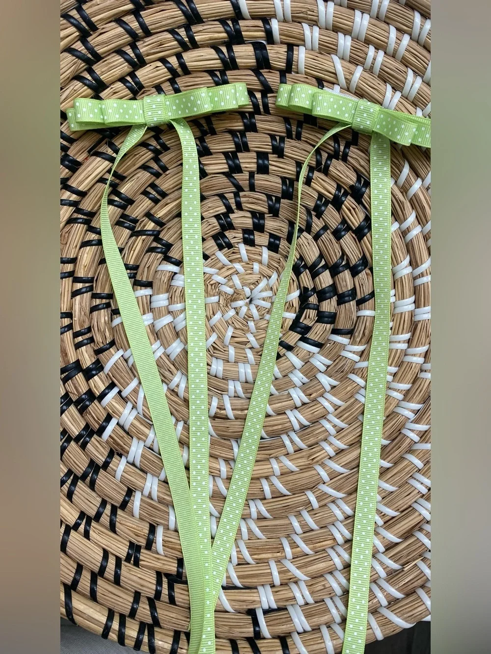 Lime Green Polka Dot Pigtail Hair Bows